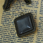 Antique Bronze Square Charms With Glass Cabochons Setting - Set of 2