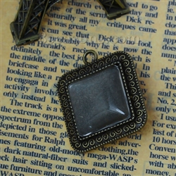 Antique Bronze Square Charms With Glass Cabochons Setting - Set of 2