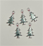 Silvertone Christmas Tree Charm,  Set of 5