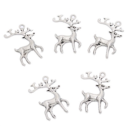 Antiqued Silver Tone Reindeer Charm - Set of 5