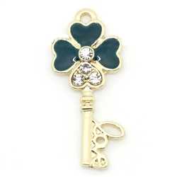 Four Leaf Clover Key Gold Plated Clear Rhinestone