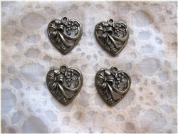 Antiqued Bronze Filigree Heart Charms - Set of 4
