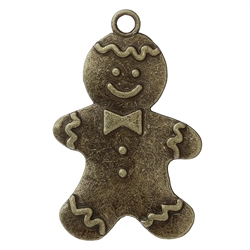 Antiqued Bronze Large Gingerbread Man Charms - Set of 2