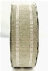 May Arts 1.5 Inch Natural Burlap/Pink Stripe Edge/Wired Ribbon