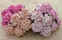 Mixed Pink Mulberry Paper Tea Roses - 40mm SAA-069