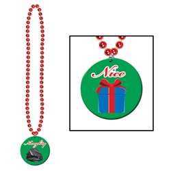 Beads with Printed Naughty Or Nice Medallion