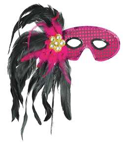 Fuchsia/Black Feather Mask | Halloween Party Supplies