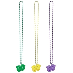 Mardi Gras Bead Necklaces w/Masks Pendant | party supplies