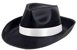 Gangster Fedora Hat - Black W/White Band | Party Supplies