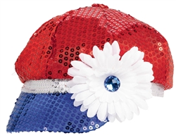 Patriotic Sequined Hat with Flower | Party Supplies