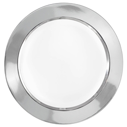 Round 10-1/4" Plastic White Plate w/Silver Border | Party Supplies