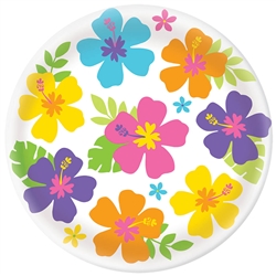 Hibiscus White Round Platter | Luau Party Supplies