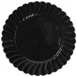 Scalloped 7-1/4" Plastic Black Plate w/Metal Trim | Party Supplies