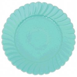 7" Robin's-egg Blue Scalloped w/Metal Trim Plastic Plate | Party Supplies