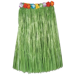 Adult Artificial Grass Hula Skirt with Floral Waistband