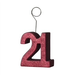 Red Glittered "21" Photo/Balloon Holder