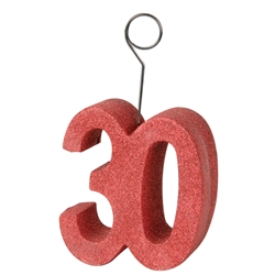 Red Glittered "30" Photo/Balloon Holder