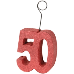 Red Glittered "50" Photo/Balloon Holder