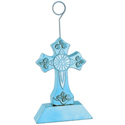 Light Blue Cross Photo/Balloon Holder