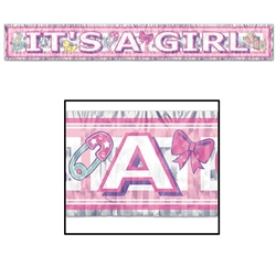 Metallic It's A Girl Fringe Banner