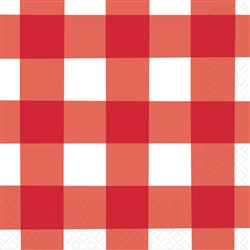 American Summer Red Gingham Beverage Napkins | 4th of July Tableware