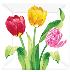 Bright Tulips 7" Square Plates | Party Supplies