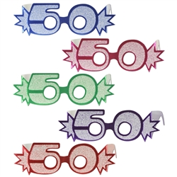 "50" Glittered Foil Eyeglasses