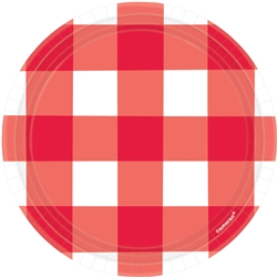 American Summer Red Gingham 7" Round Plates
