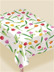 Bright Tulips Flannel-Backed Vinyl Table Cover | Party Supplies