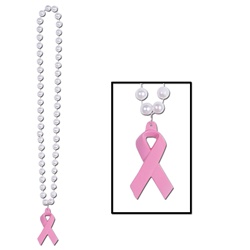 Beads with Pink Ribbon Medallion