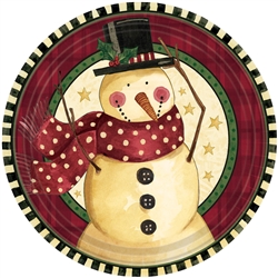 Cozy Snowman 10-1/2" Round Paper Plates | Party Supplies