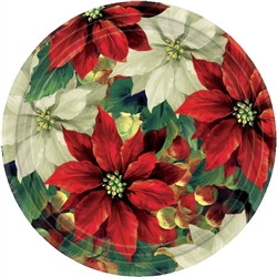 Regal Poinsettia 10-1/2" Round Paper Plates | Party Supplies