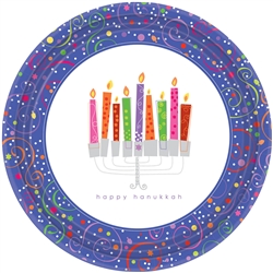 Playful Menorah 10-1/2" Round Paper Plates | Party Supplies