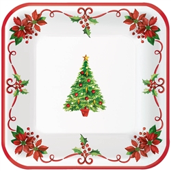Traditional Christmas 9" Square Paper Plates | Party Supplies