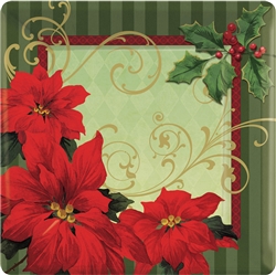 Vintage Poinsettia 10" Square Paper Plates | Party Supplies