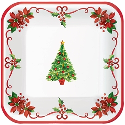 Traditional Christmas 7" Square Paper Plates | Party Supplies