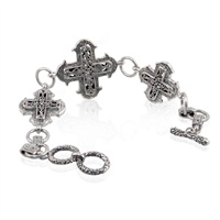 Sterling Silver Scroll Work Raised Cross Toggle Bracelet