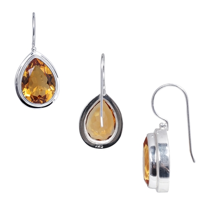 Sterling Silver Citrine Teardrop Earrings