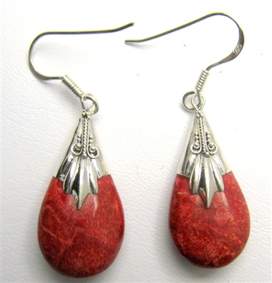 Sterling Silver Coral Teardrop Earrings