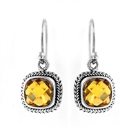 Sterling Silver Square Citrine Cable Dangle Earrings