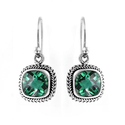 Sterling Silver Square Green Quartz Earrings