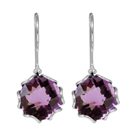 Sterling Silver Amethyst  Faceted Hexagon Earrings