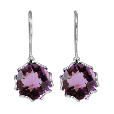 Sterling Silver Amethyst  Faceted Hexagon Earrings