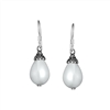 Sterling Silver Oval Shell Pearl Teardrop Dangle Earrings