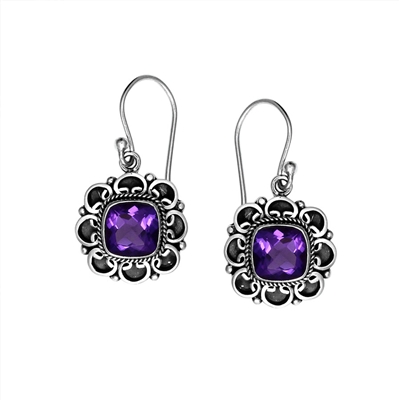 Sterling Silver Faceted Amethyst Dangle Earrings