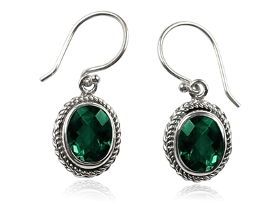 Sterling Silver Faceted Oval Green Quartz Dangle Earrings