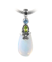 Sterling Silver Opalite, peridot, & Blue Topaz Teardrop Pendant