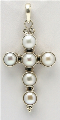 Sterling Silver Freshwater Pearl Cross Pendant