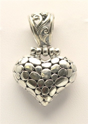 Sterling Silver Pebbled Hinged Heart Pendant
