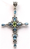 Sterling Silver Blue Topaz and Peridot Cross Pendant